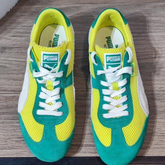 Puma Runner Suede & Mesh Sneakers men size 8.5 (EU41) green and yellow Brazil - Picture 4 of 11
